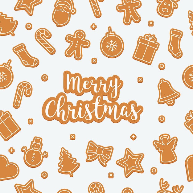 Merry Christmas greetings gingerbread cookie set isolated background