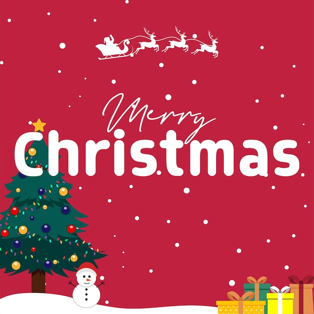 Merry Christmas Greetings, With Christmas Tree, Christmas Gifts and Snowman