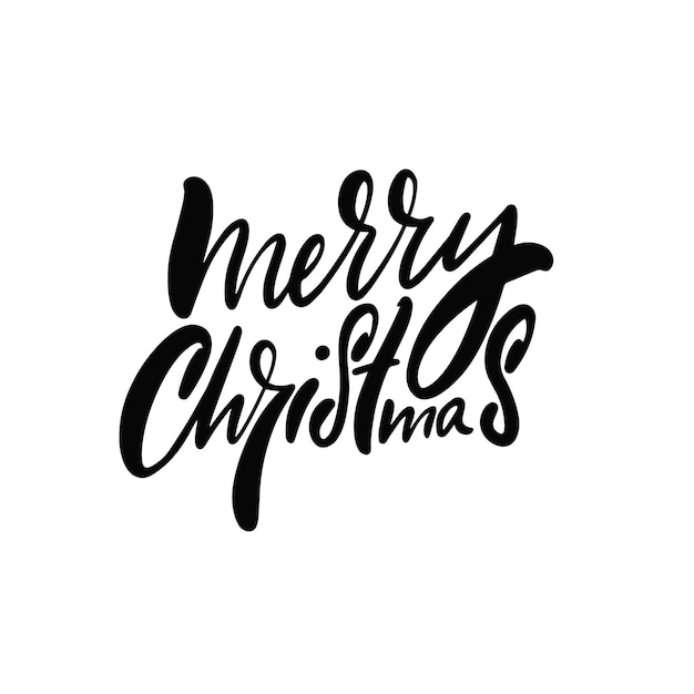 Merry Christmas hand drawn black color lettering phrase. Modern typography text.