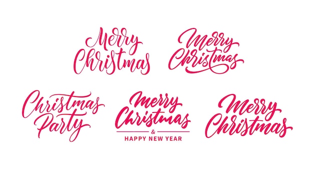 Merry christmas hand drawn lettering Xmas holiday design calligraphy Set of drawn lettering for Christmas