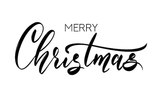 Merry Christmas hand drawn modern calligraphic design. Holiday lettering handwritten template for greeting card or social media. Vector illustration