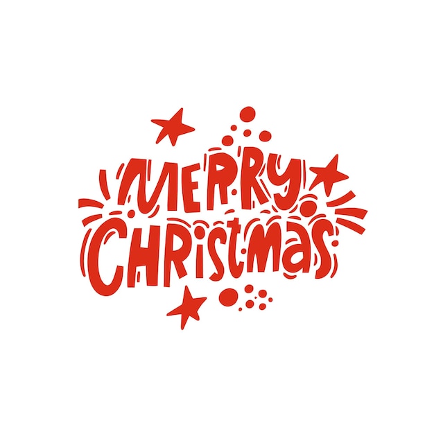 Merry Christmas hand drawn red color lettering phrase.