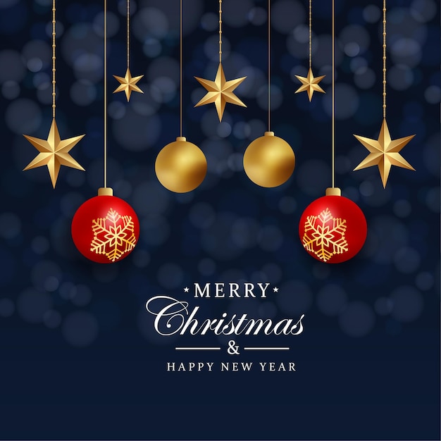 Merry christmas and happy new background golden star with red and golden ball christmas lights