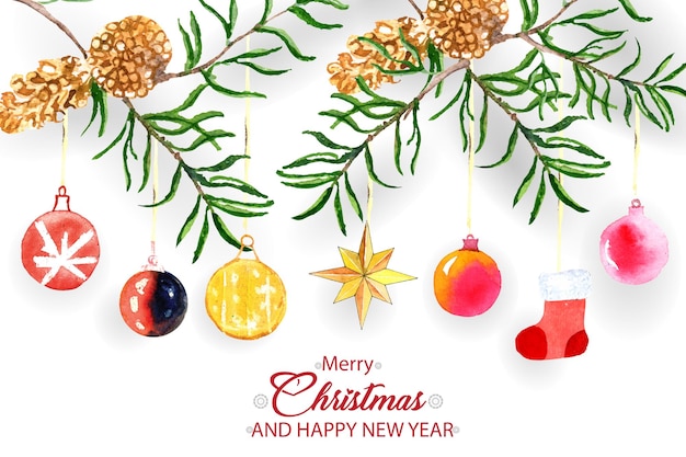 Merry Christmas and happy new year background with modern watercolor design illustration.