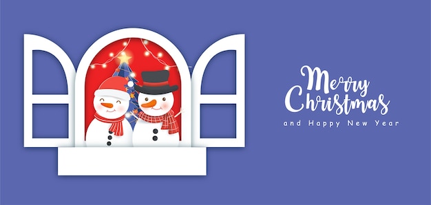 Merry Christmas and happy new year banner with cute Santa Clause.