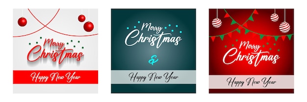 Merry christmas and happy new year banners set 3 christmas poster