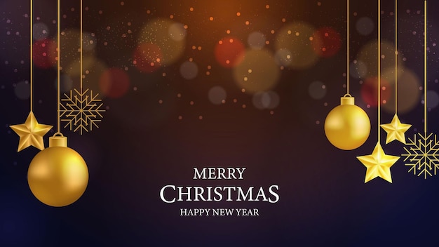 Merry Christmas and Happy New Year Bokeh Background Design Template