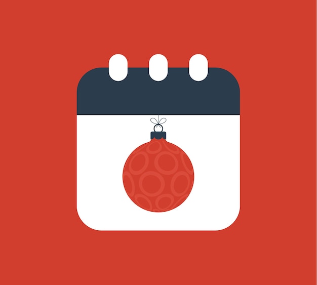 Merry Christmas and happy new year calendar illustration. Simple calendar icon with christmas ball in flat style. Vector illustration