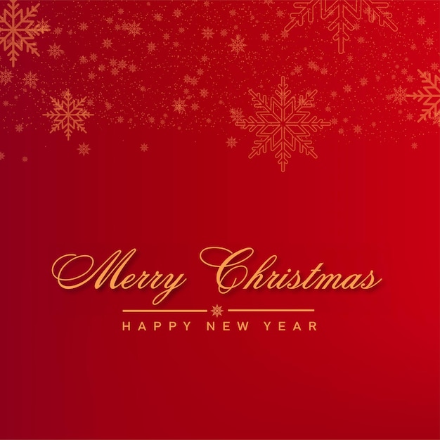 Merry Christmas and Happy New Year card with falling snowflakes on red background. Vector