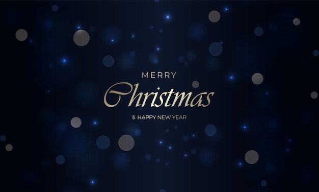 Merry christmas and happy new year dark blue festive background with realistic bokeh light effect