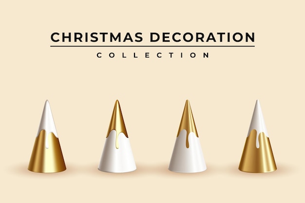 Merry Christmas and happy new year decoration collection in gold and white