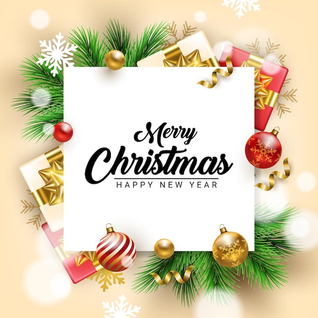 Merry christmas and happy new year decorative banner design