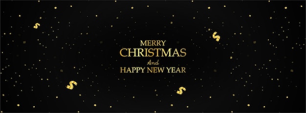 Merry Christmas and happy new year facebook cover design with golden sparkles Free Vector