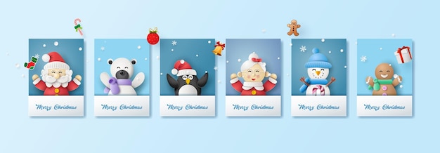 Merry Christmas and Happy new year. Funny cute Christmas cartoons set. Vector illustration.