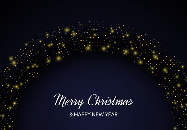 Merry Christmas and Happy New Year of gold glitter pattern in circle form Abstract gold glowing halftone dotted background for Christmas holiday greeting card on dark background Vector illustration