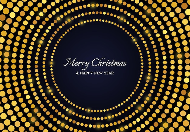 Merry Christmas and Happy New Year of gold glitter pattern in circle form Abstract gold glowing halftone dotted background for Christmas holiday greeting card on dark background Vector illustration