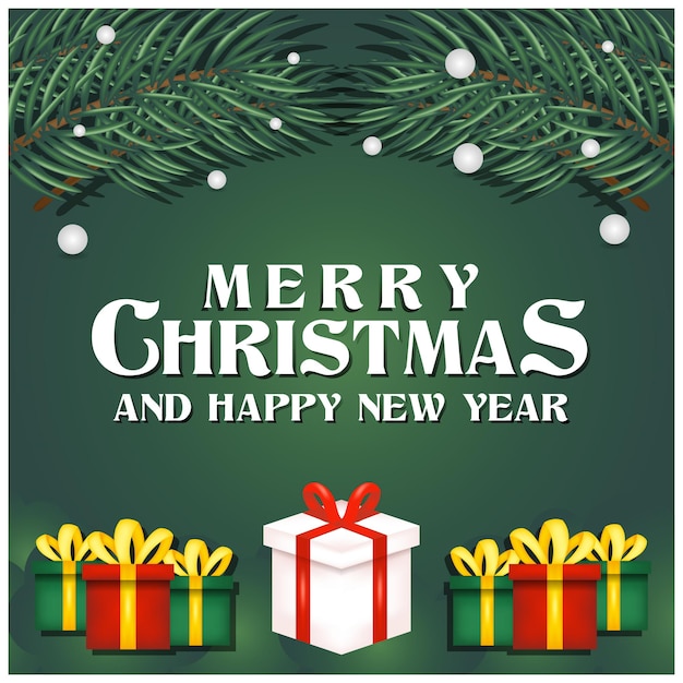 Merry christmas and happy new year greeting, banner and background design template