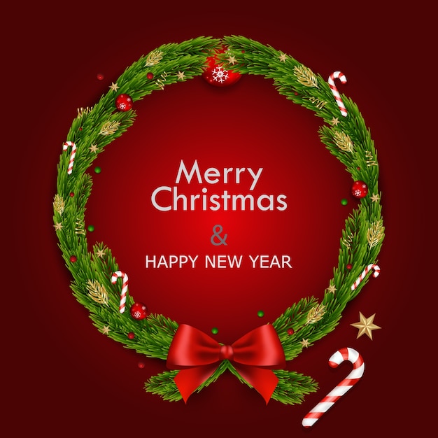 Merry Christmas and Happy New Year Greeting Card Background.