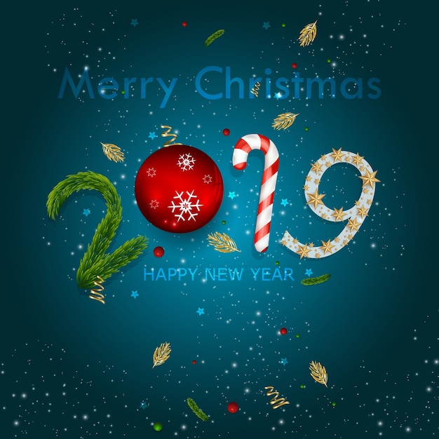 Merry Christmas and Happy New Year Greeting Card Background.