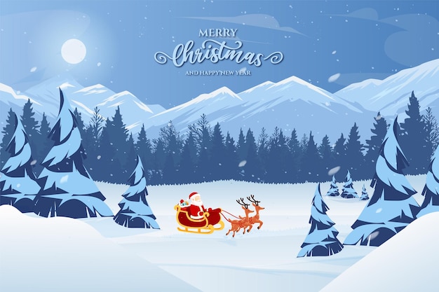 Merry Christmas and happy new year greeting card design with Santa Claus on Cozy Winter Illustration