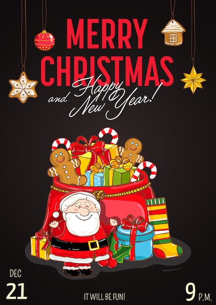 Merry Christmas and happy new year greeting card or invitation for party