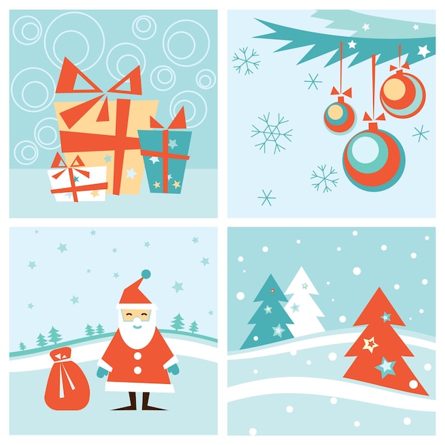 Merry Christmas and Happy New Year greeting card set flat design