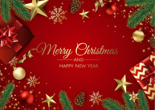 Merry Christmas and Happy New Year greeting card