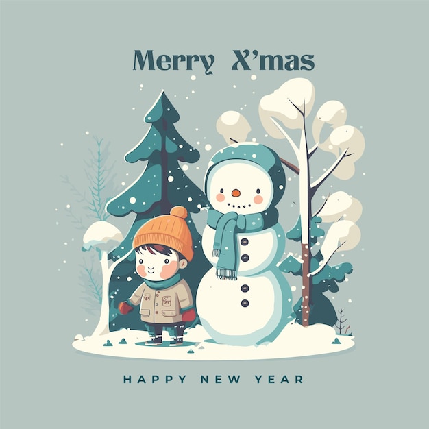 Merry Christmas Happy New Year Greetings Card Invitation Banner flat vector