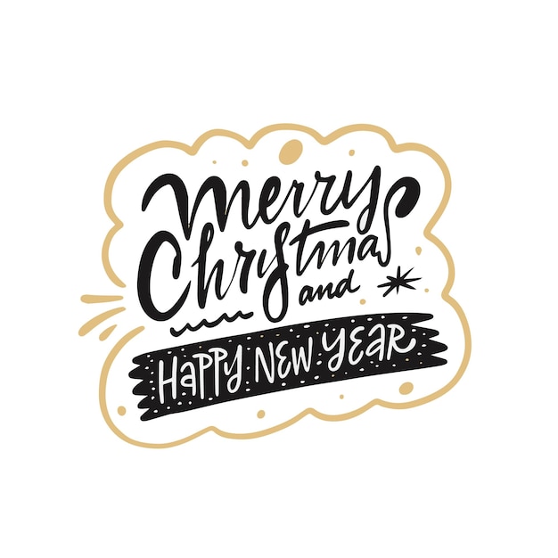 Merry Christmas and Happy New Year hand drawn modern brush calligraphy phrase.