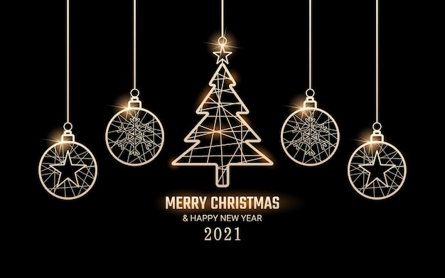 Merry Christmas and happy new year in hanging glowing golden tag