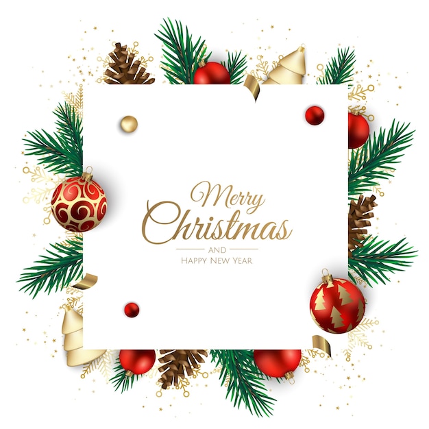 Merry Christmas and Happy New Year Holiday white banner illustration.