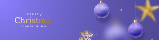 Vector merry christmas and happy new year horizontal festive header