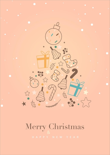 Merry Christmas and happy New Year invitation card with Christmas tree