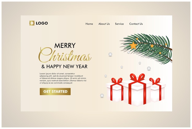 Merry christmas and happy new year landing page design template with luxury background