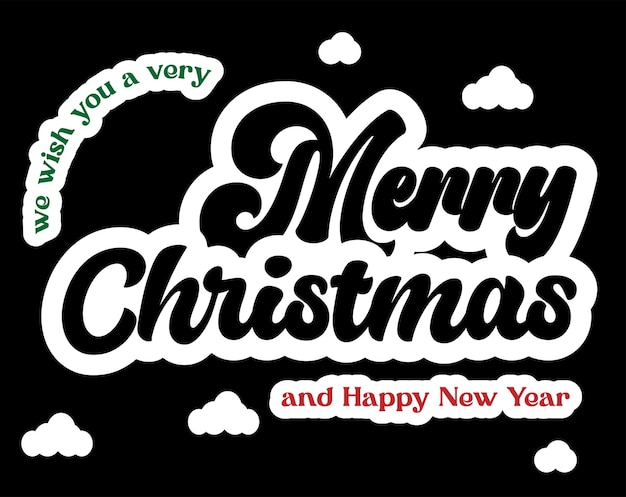 Merry Christmas and Happy New Year lettering template.