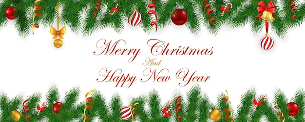 Merry christmas and happy new year panoramic greeting card