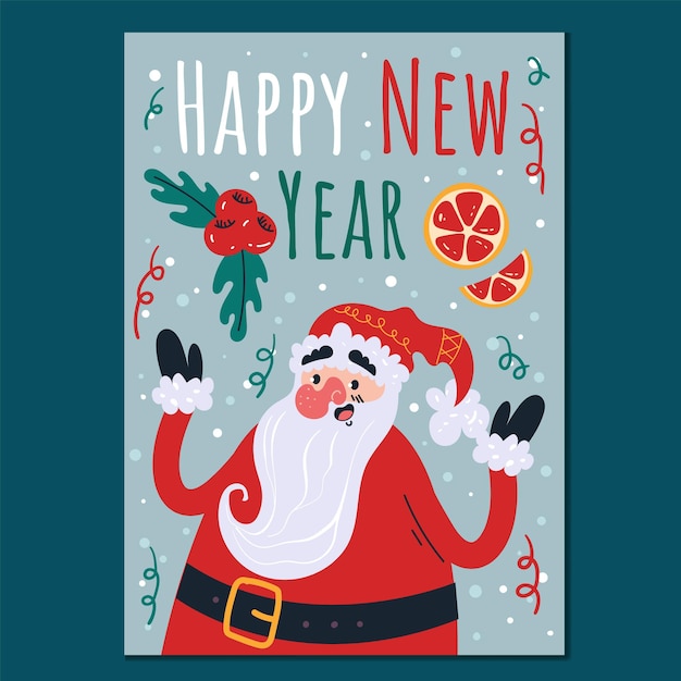 Merry Christmas and Happy New Year party greeting Santa Clause card flyer poster design element