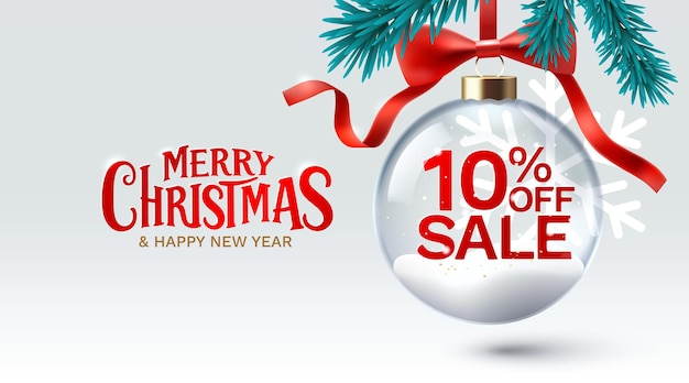 Merry christmas and happy new year percentage off sale vector illustration