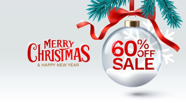 Merry christmas and happy new year percentage off sale vector illustration