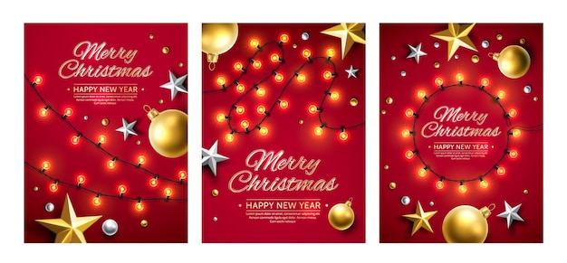 Merry christmas and happy new year poster set