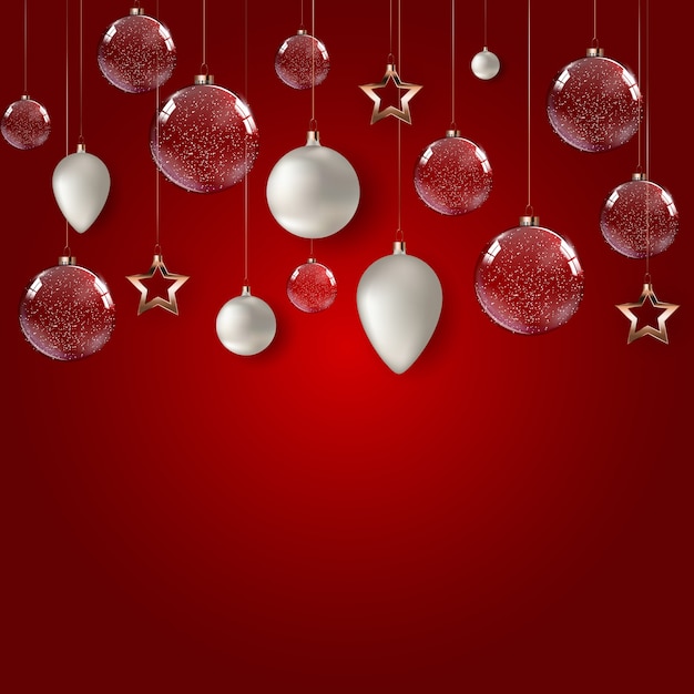 Merry Christmas and Happy New Year poster with Glass Glossy Balls.