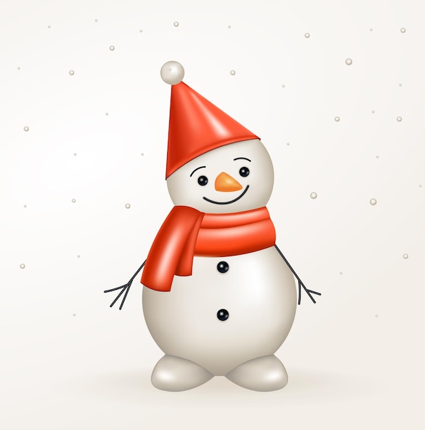 Merry Christmas and Happy New Year. Realistic 3d snowman. Vector illustration