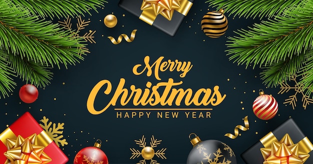 Merry christmas and happy new year realistic decorative background