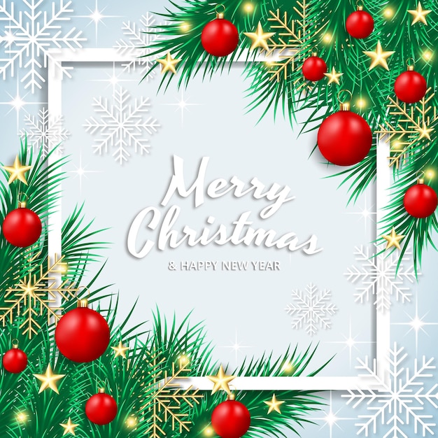 Merry Christmas and Happy New Year realistic Greeting Card