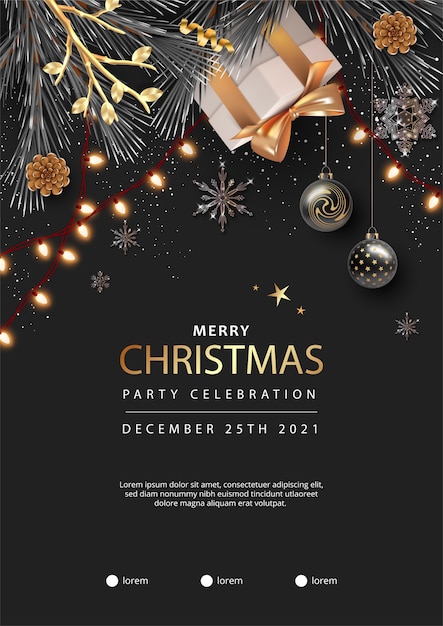 Merry Christmas and Happy New Year realistic poster template with gift box