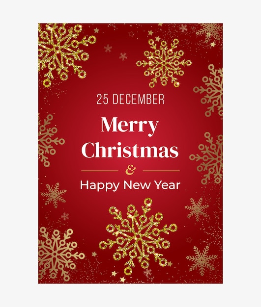 Merry Christmas and Happy New Year red party poster. Vector illustration