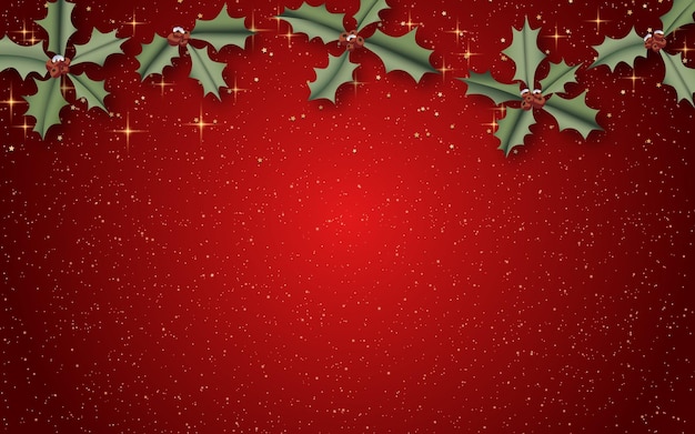 Merry Christmas and Happy New Year red vector background with stars and mistletoe