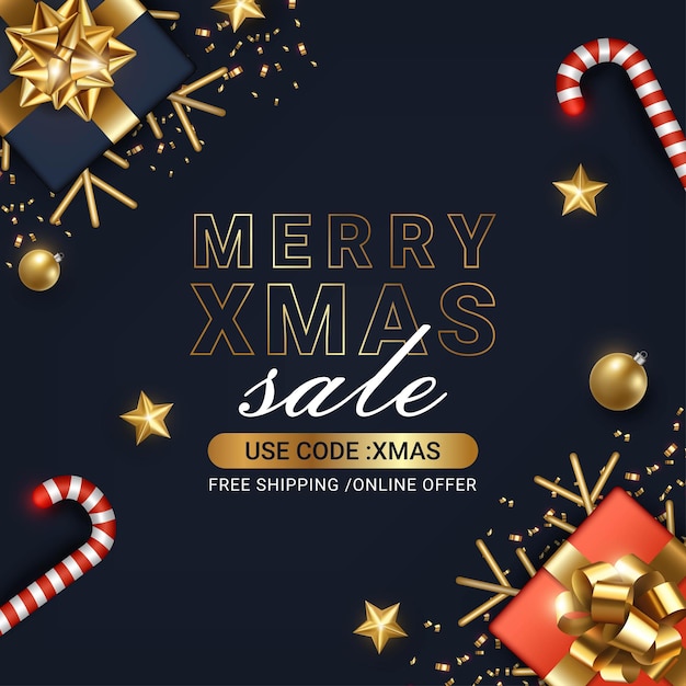 Merry Christmas and Happy New Year Sale Social Media Template Illustration