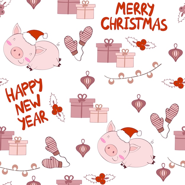 Merry christmas and happy new year seamless pattern