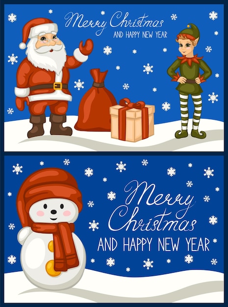 Merry Christmas and happy new year. Set of greeting cards, posters